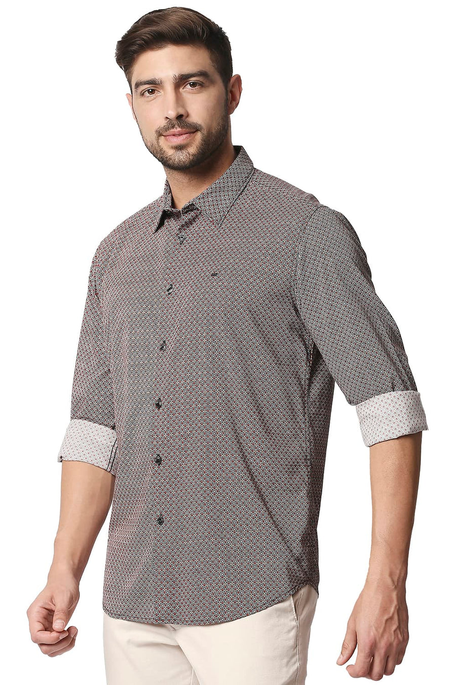 BASICS SLIM FIT FORMULA RED COTTON VISCOSE PRINTED SHIRT