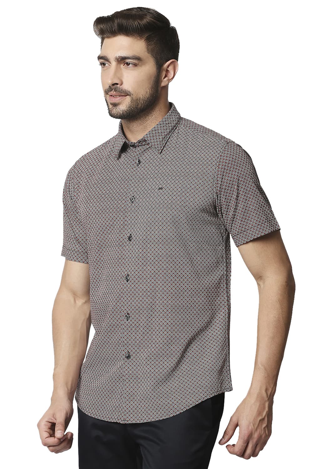 BASICS SLIM FIT COTTON VISCOSE PRINTED HALFSLEEVES SHIRT