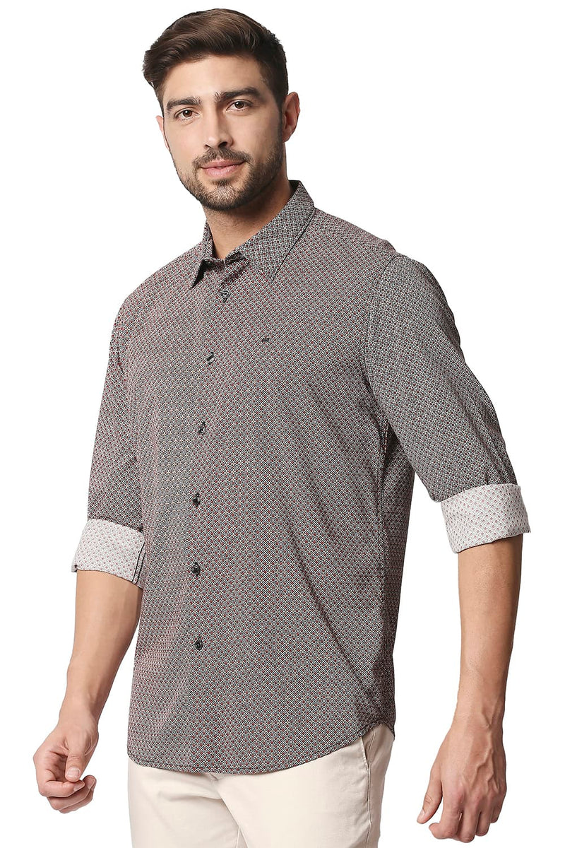 BASICS SLIM FIT COTTON VISCOSE PRINTED SHIRT