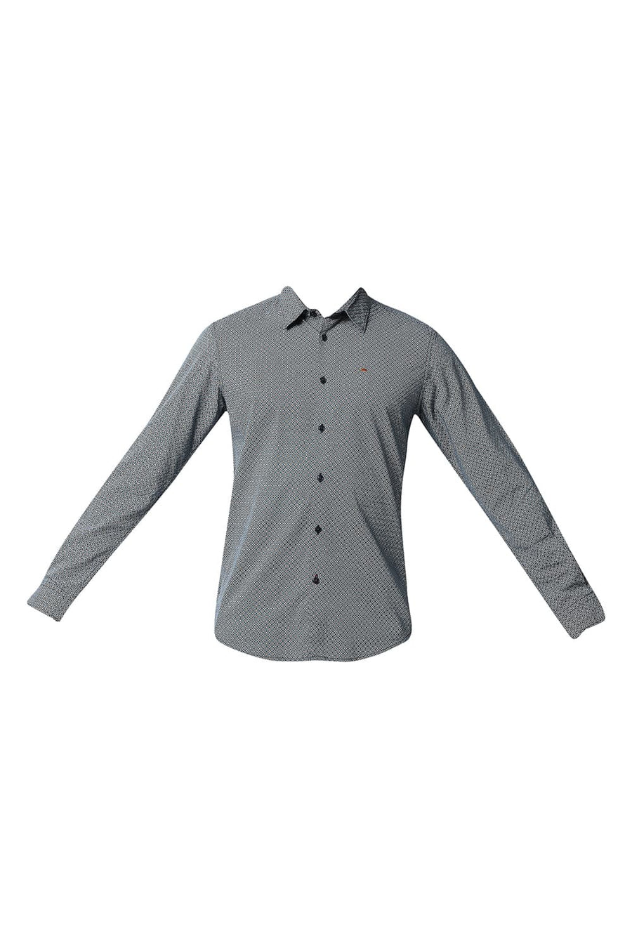 BASICS SLIM FIT STORM BLUE COTTON VISCOSE PRINTED SHIRT
