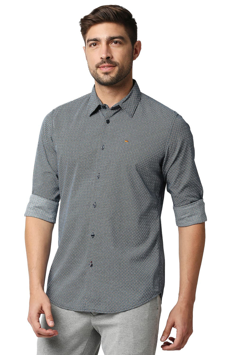 BASICS SLIM FIT COTTON VISCOSE PRINTED SHIRT