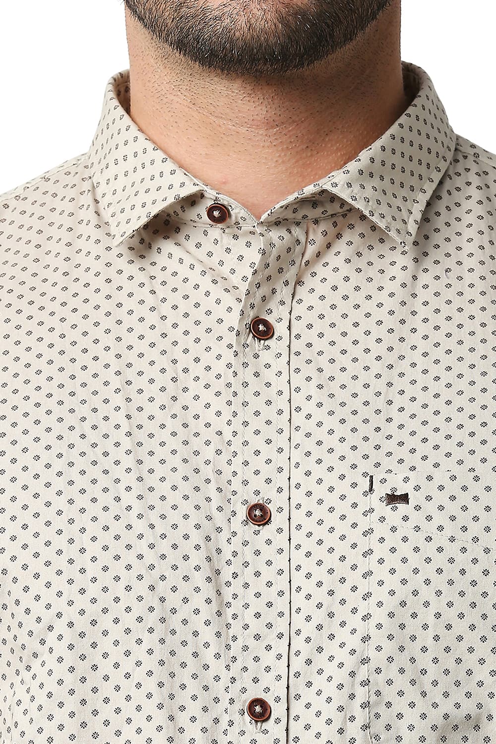 BASICS SLIM FIT OXFORD PRINTED HALFSLEEVES SHIRT