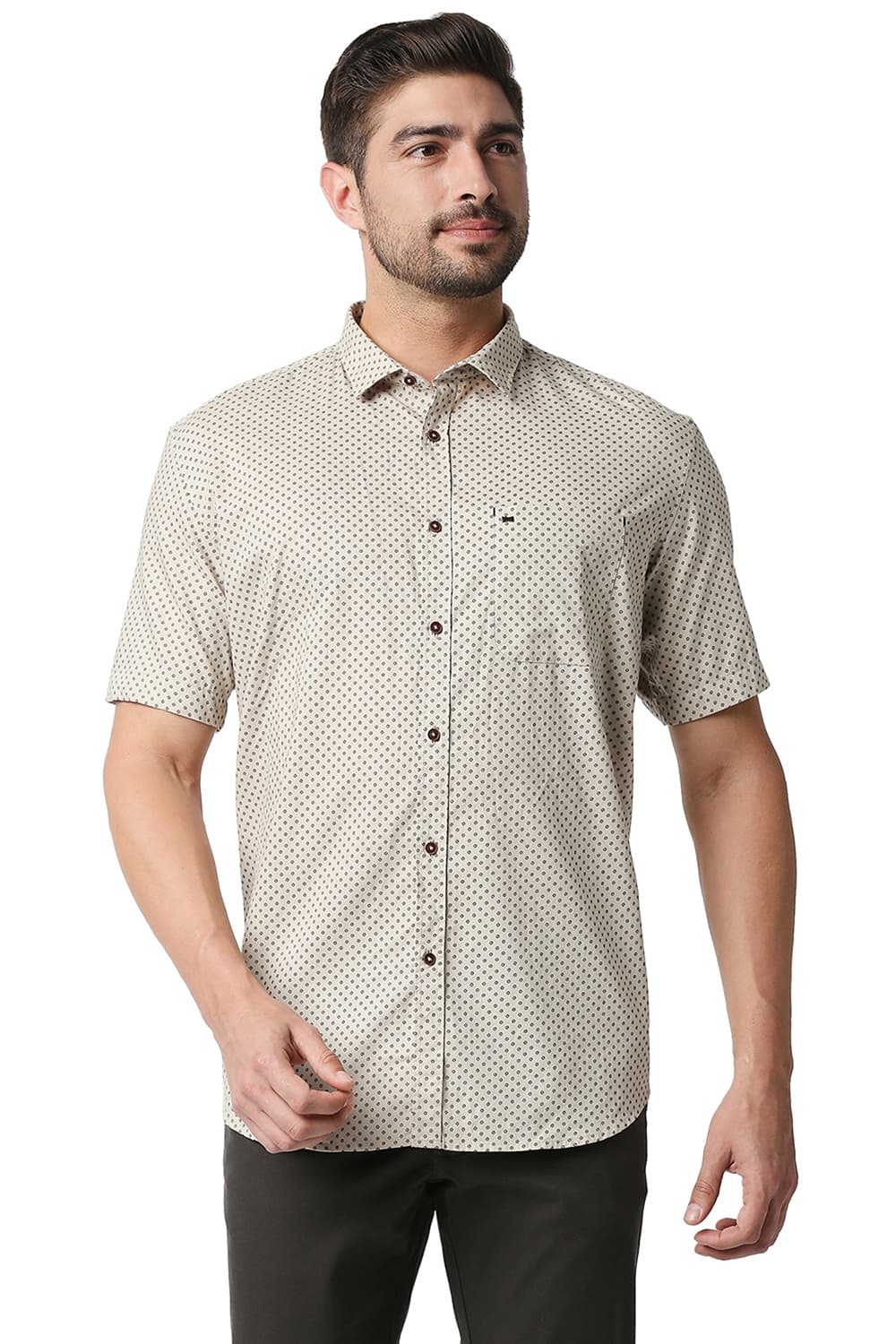 BASICS SLIM FIT OXFORD PRINTED SHIRT