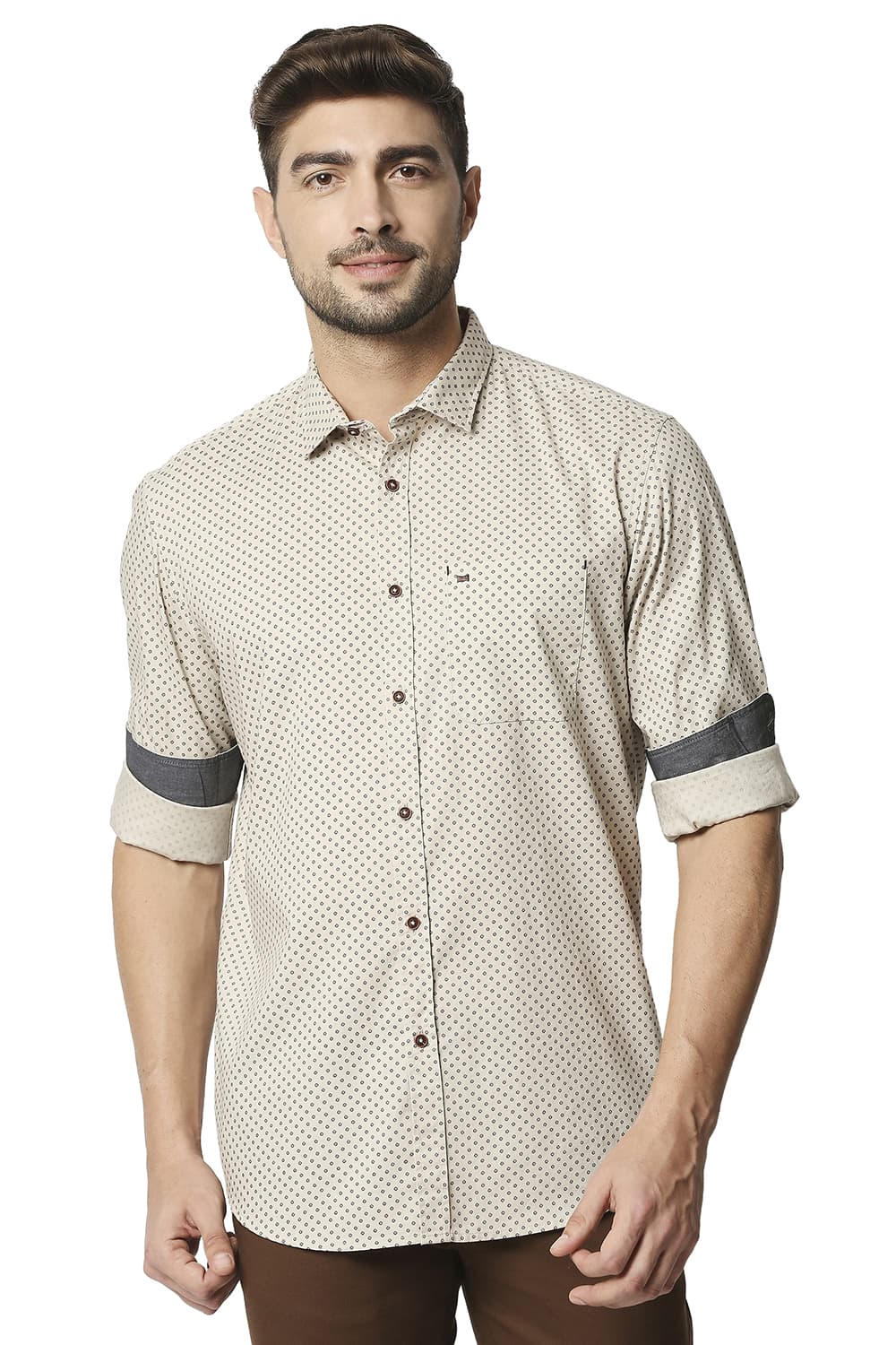 BASICS SLIM FIT OXFORD PRINTED SHIRT