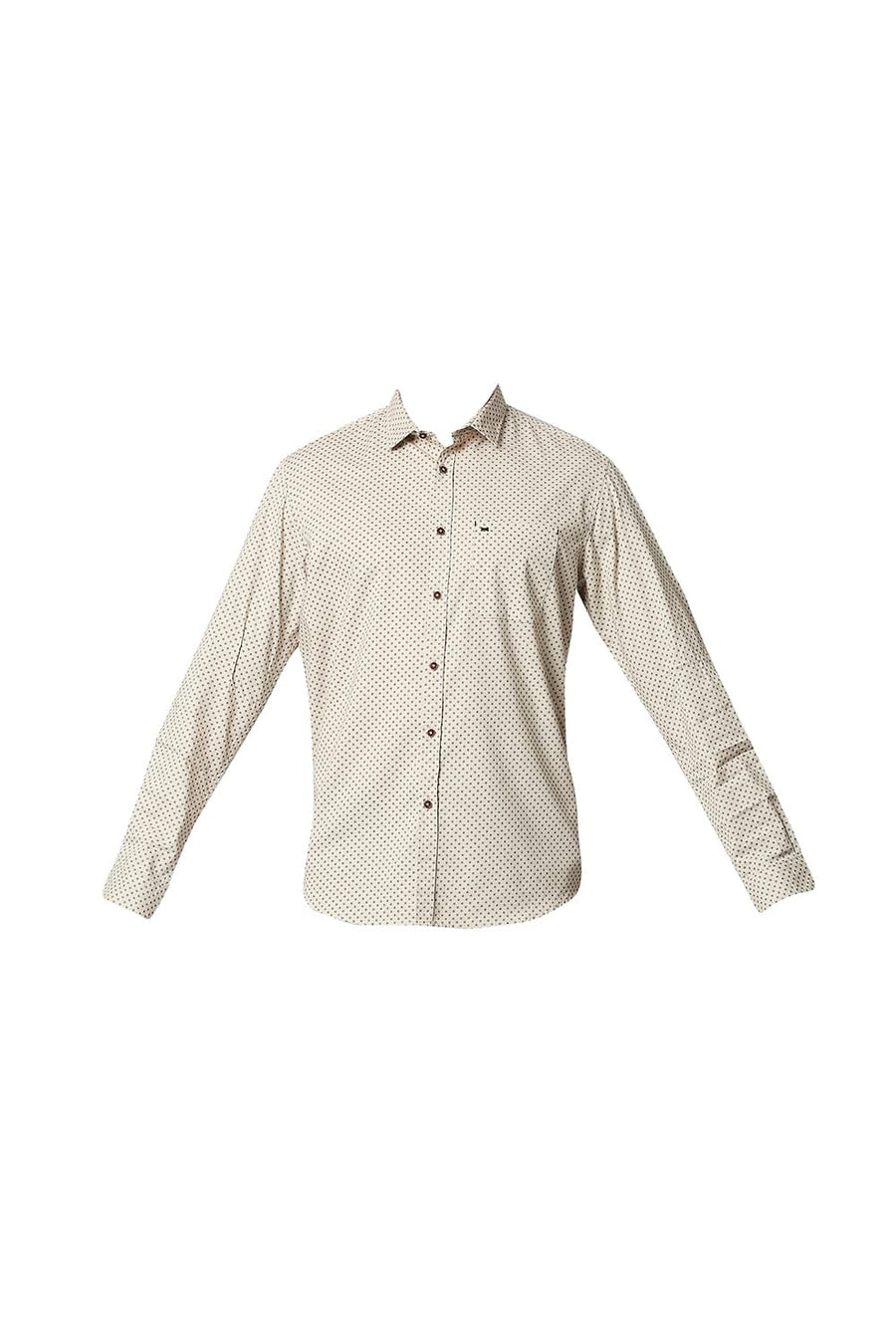 BASICS SLIM FIT OXFORD TAN BROWN OXFORD PRINTED SHIRT