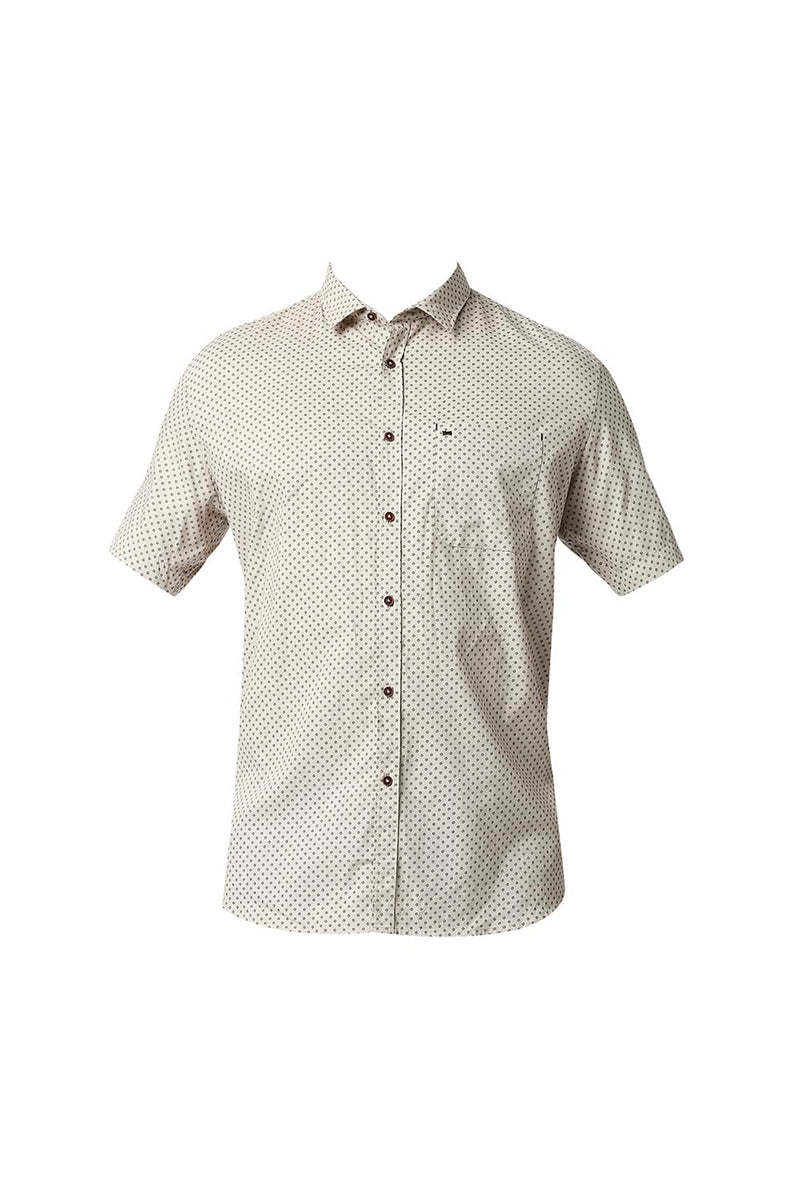 BASICS SLIM FIT OXFORD PRINTED HALFSLEEVES SHIRT