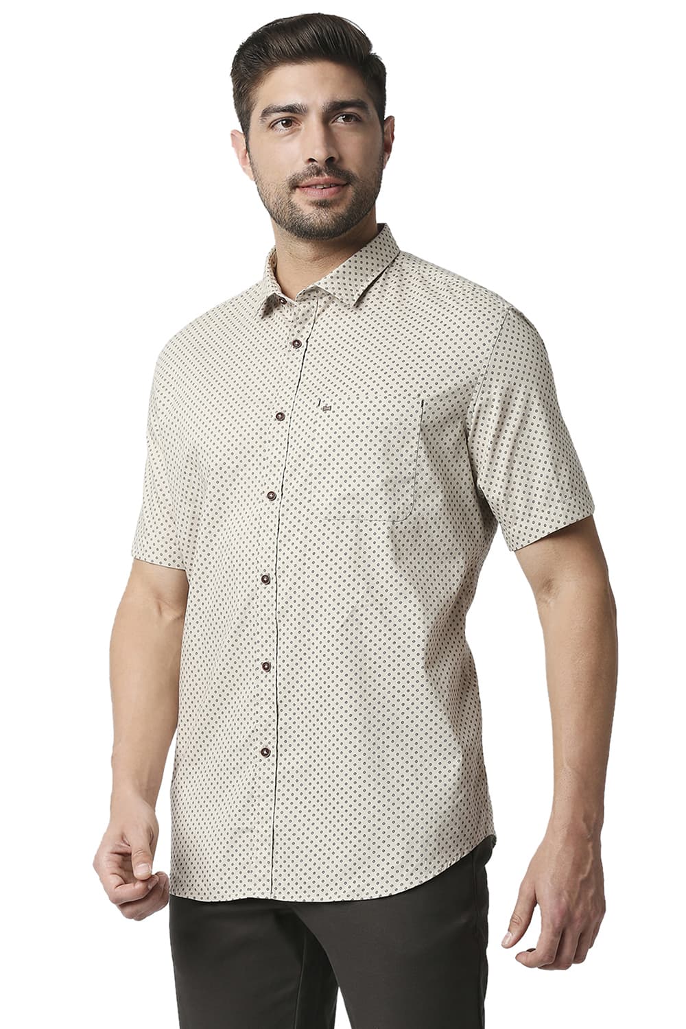 BASICS SLIM FIT OXFORD PRINTED HALFSLEEVES SHIRT