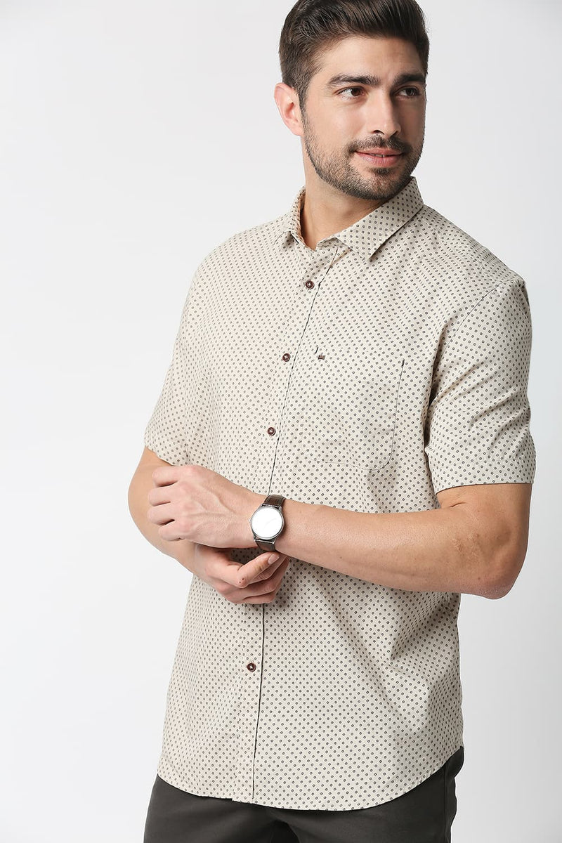 Slim Fit Oxford Printed Halfsleeves Shirt