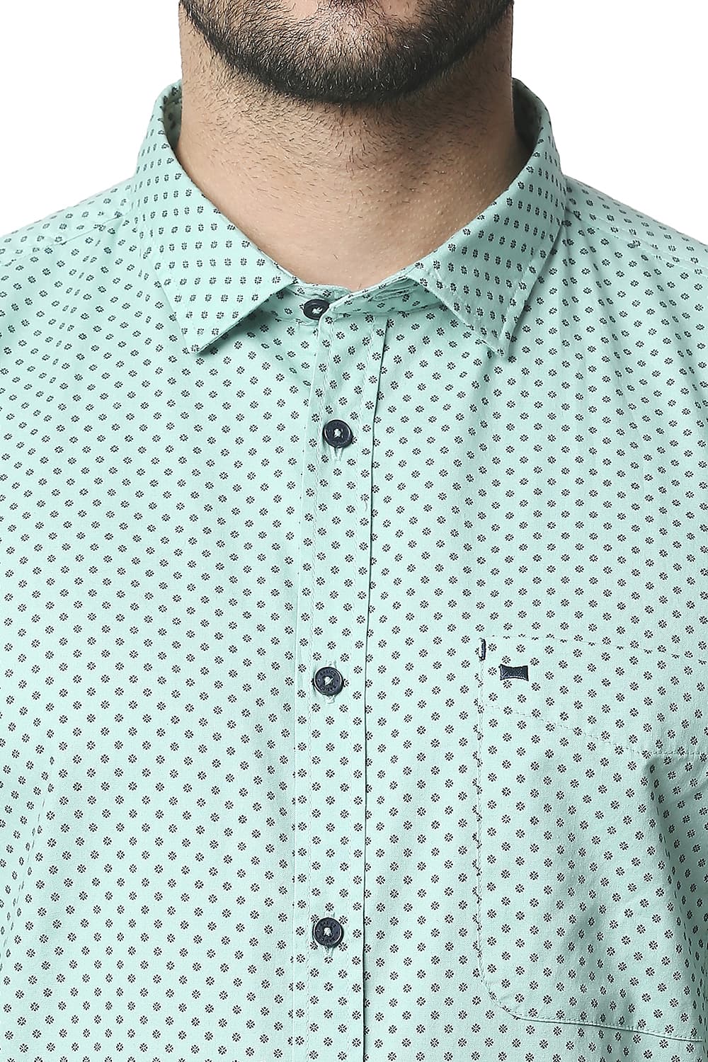 BASICS SLIM FIT OXFORD PRINTED HALFSLEEVES SHIRT