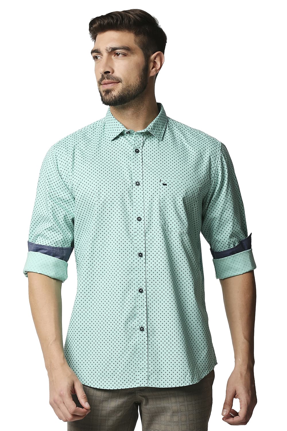 BASICS SLIM FIT OXFORD PRINTED SHIRT