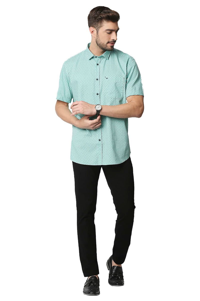 BASICS SLIM FIT OXFORD PRINTED HALFSLEEVES SHIRT