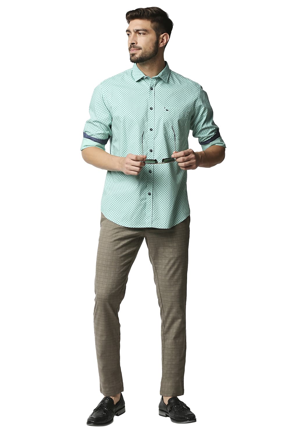 BASICS SLIM FIT OXFORD PRINTED SHIRT