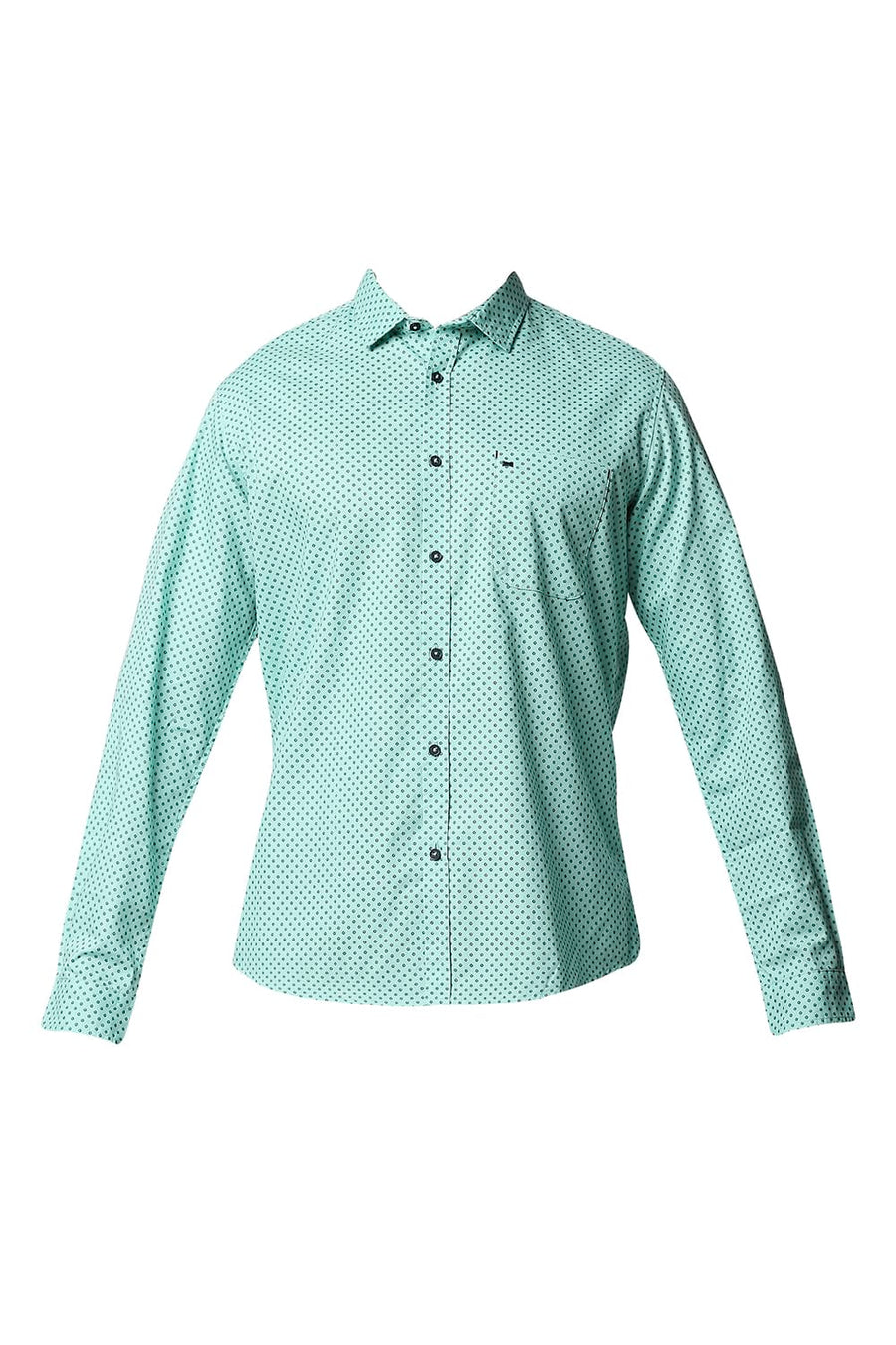 BASICS SLIM FIT CASCADE GREEN OXFORD PRINTED SHIRT