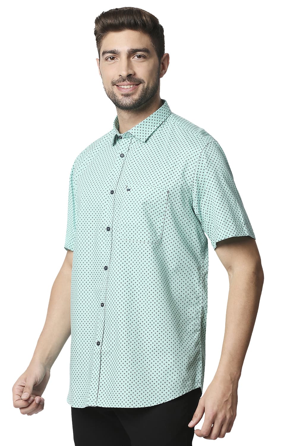 BASICS SLIM FIT OXFORD PRINTED HALFSLEEVES SHIRT