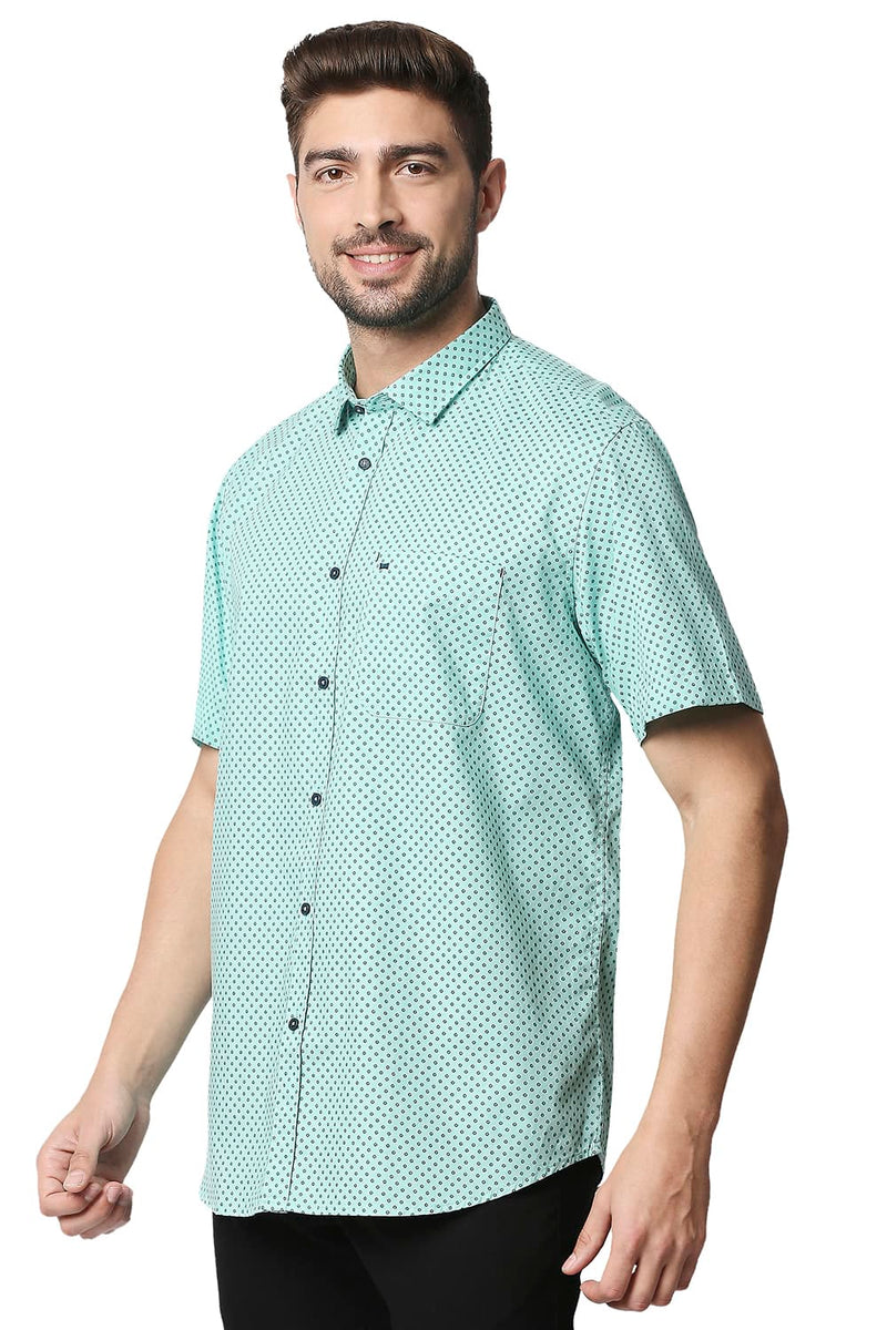 BASICS SLIM FIT OXFORD PRINTED HALFSLEEVES SHIRT