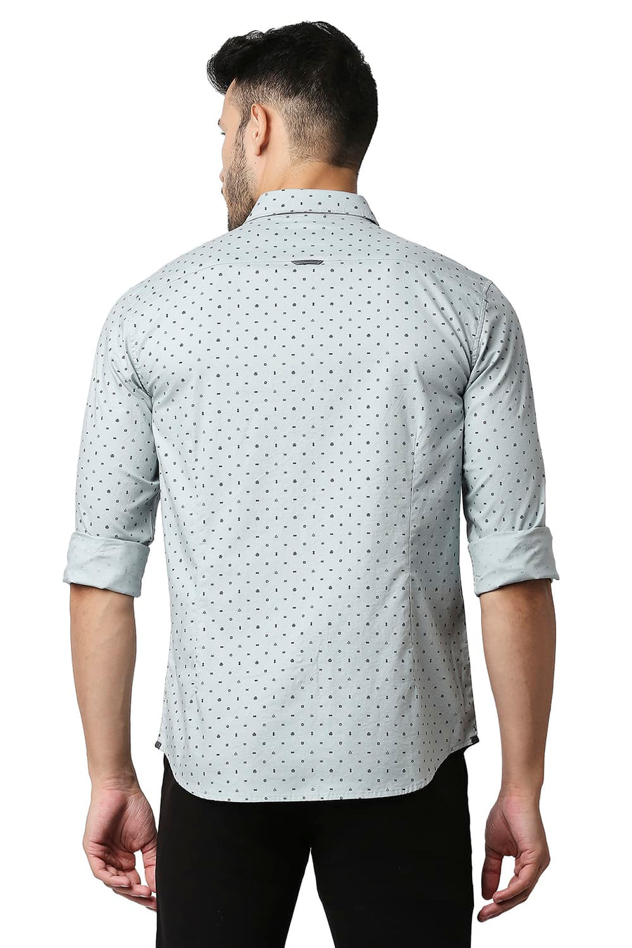 BASICS SLIM FIT LIMESTONE GREY OXFORD PRINTED SHIRT