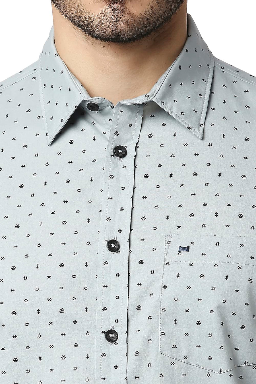 BASICS SLIM FIT LIMESTONE GREY OXFORD PRINTED SHIRT