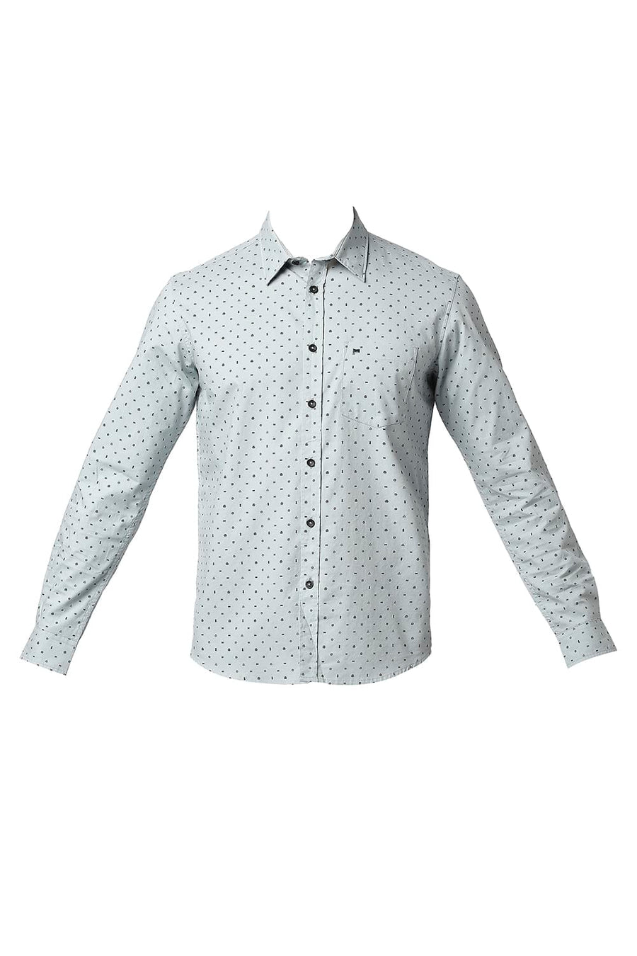 BASICS SLIM FIT LIMESTONE GREY OXFORD PRINTED SHIRT