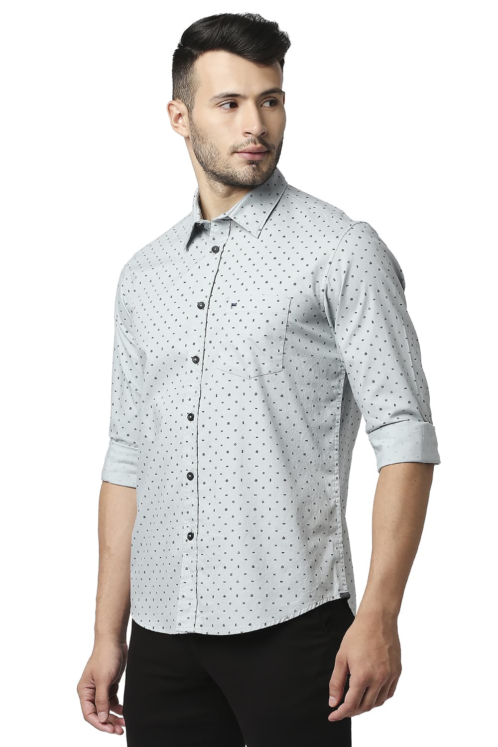 BASICS SLIM FIT OXFORD PRINTED SHIRT