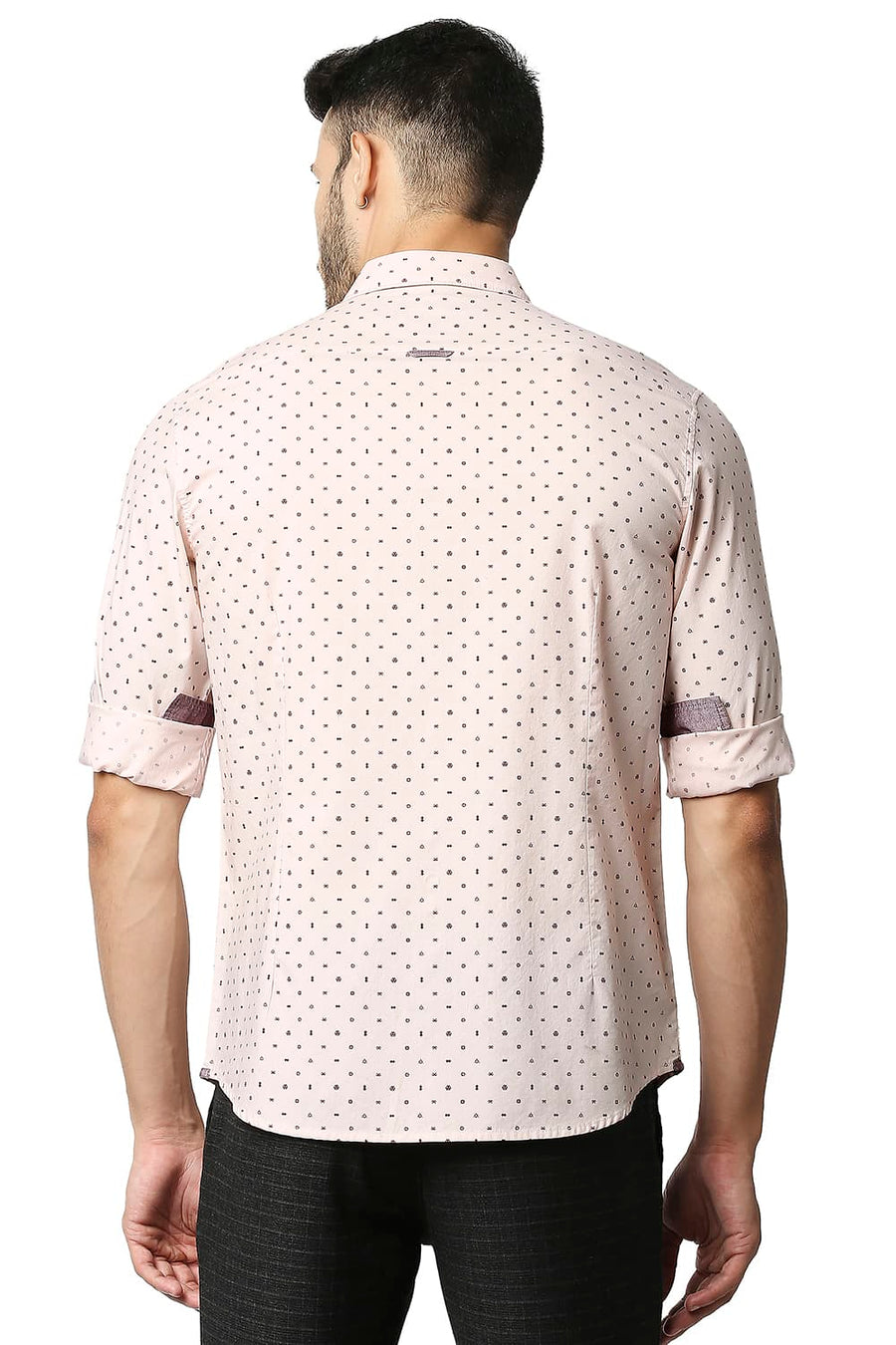 BASICS SLIM FIT PINK PEARL OXFORD PRINTED SHIRT