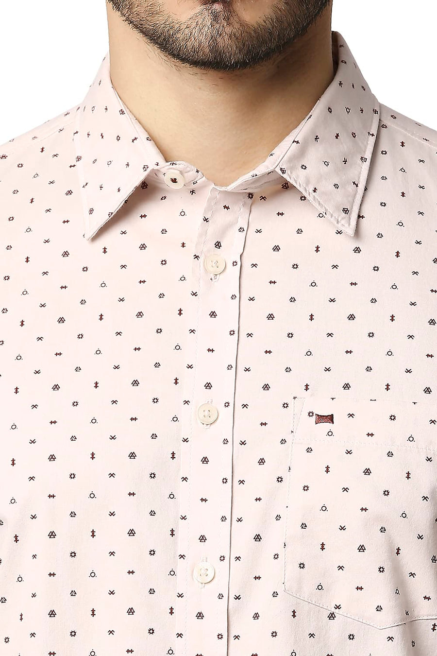 BASICS SLIM FIT PINK PEARL OXFORD PRINTED SHIRT