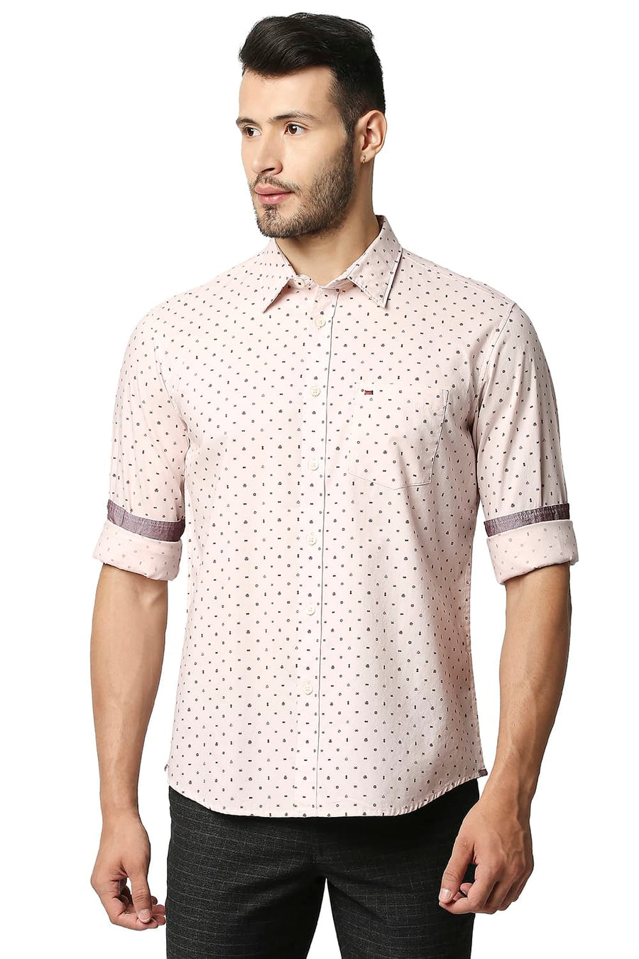 BASICS SLIM FIT PINK PEARL OXFORD PRINTED SHIRT