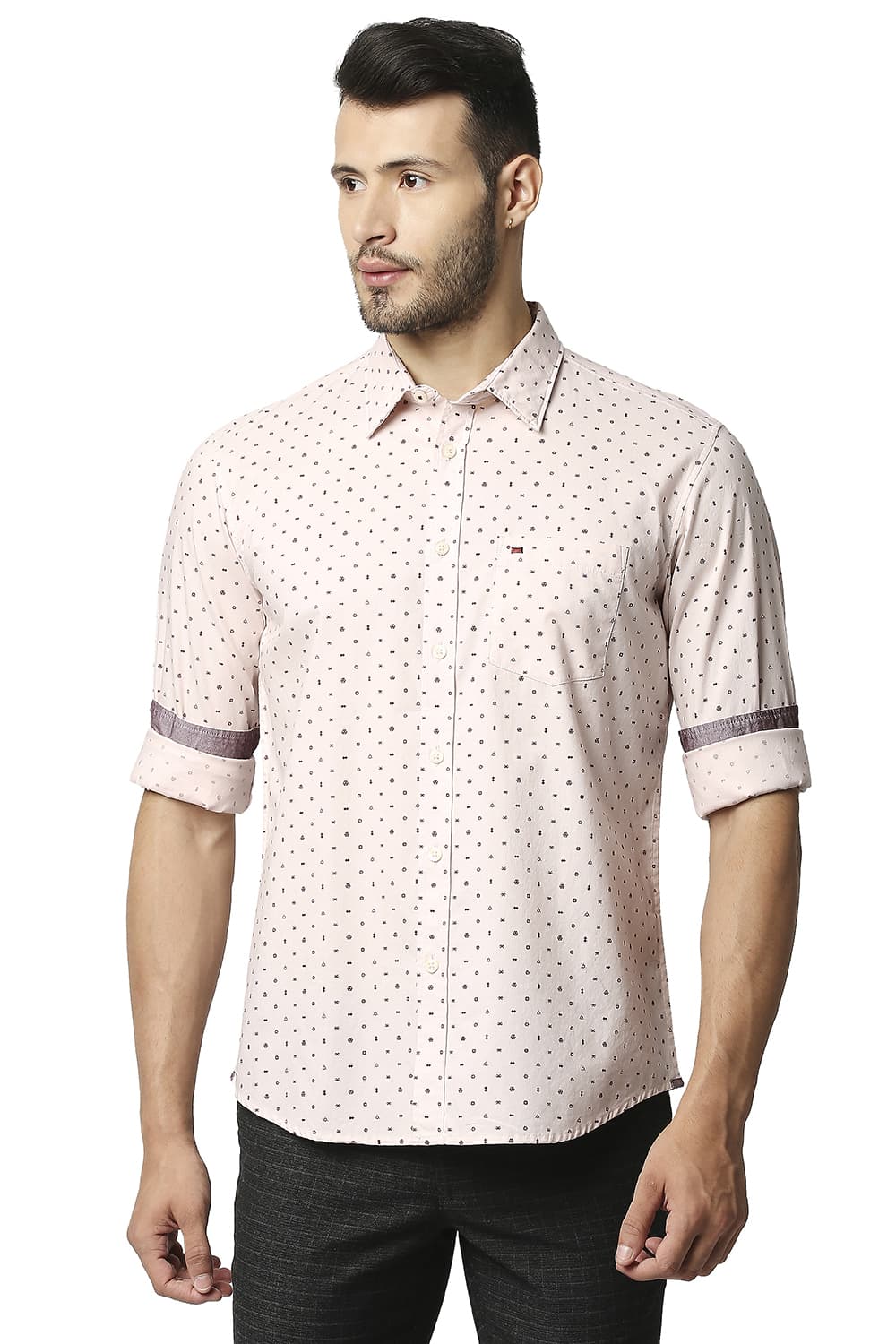 BASICS SLIM FIT OXFORD PRINTED SHIRT