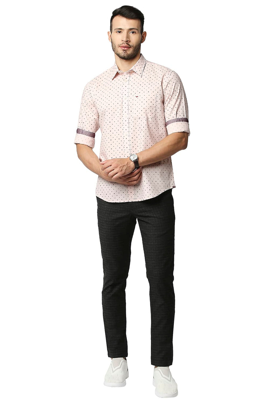 BASICS SLIM FIT PINK PEARL OXFORD PRINTED SHIRT