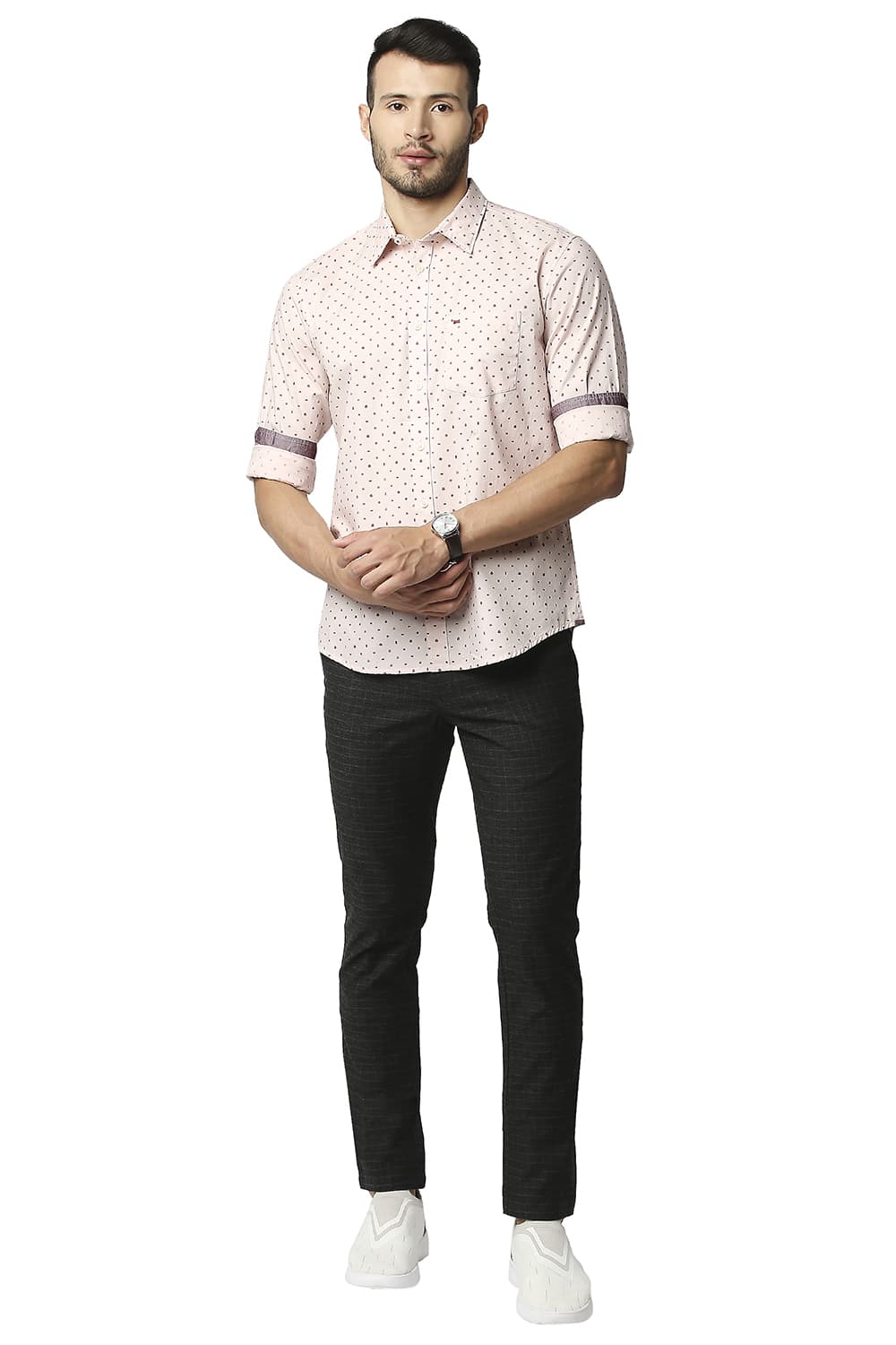 BASICS SLIM FIT OXFORD PRINTED SHIRT