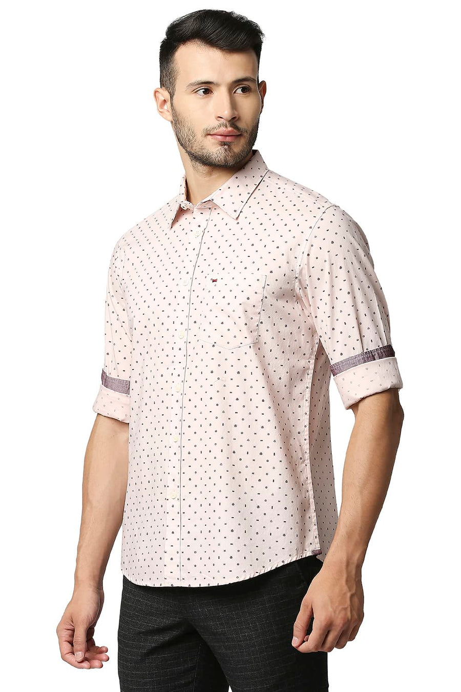 BASICS SLIM FIT PINK PEARL OXFORD PRINTED SHIRT