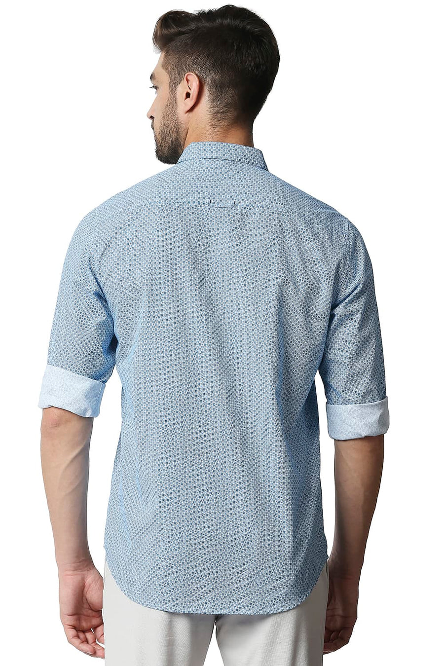 BASICS SLIM FIT SWEDISH BLUE POPLIN PRINTED SHIRT