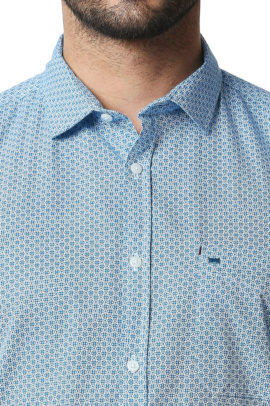 BASICS SLIM FIT SWEDISH BLUE POPLIN PRINTED SHIRT
