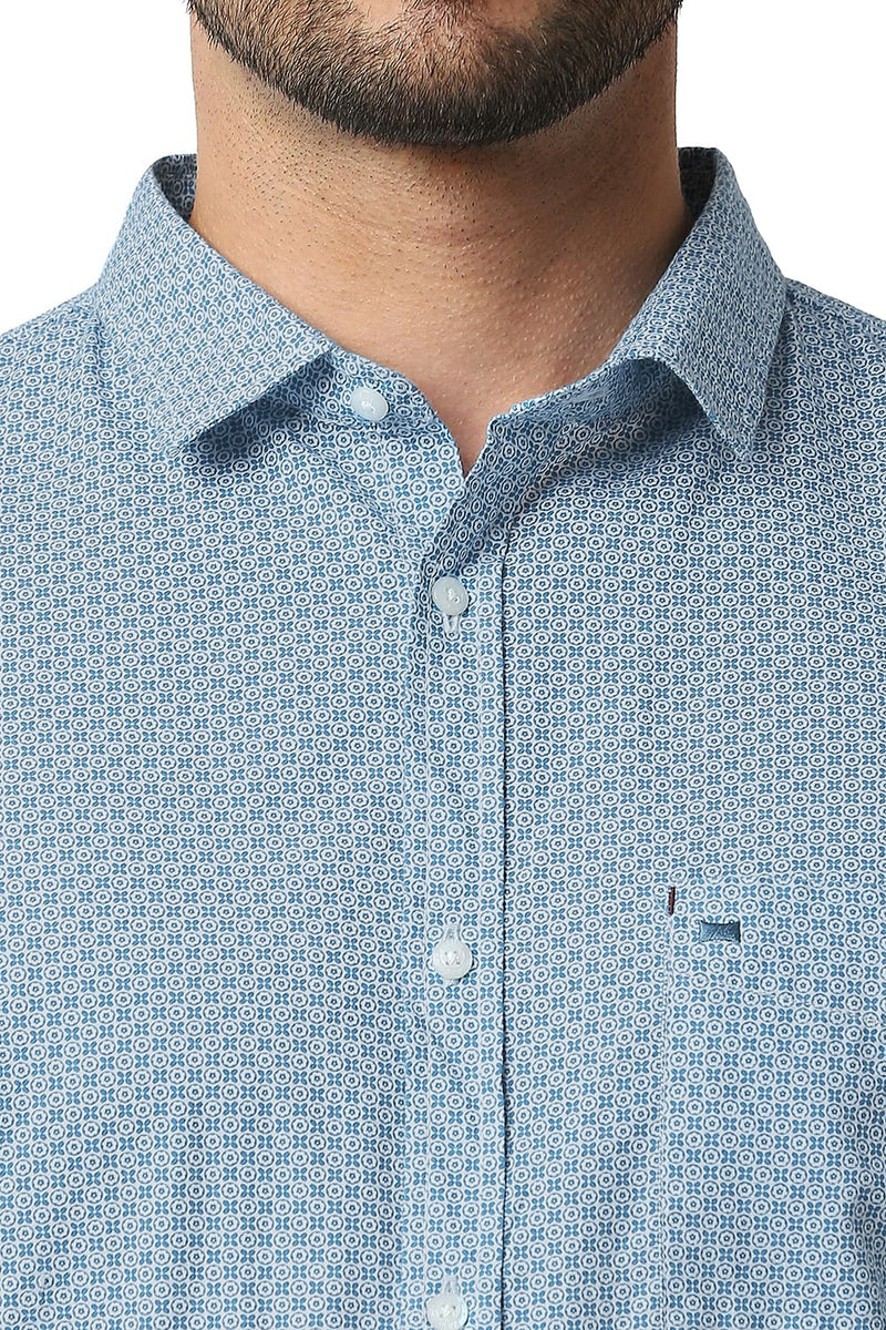 BASICS SLIM FIT POPLIN PRINTED HALFSLEEVES SHIRT