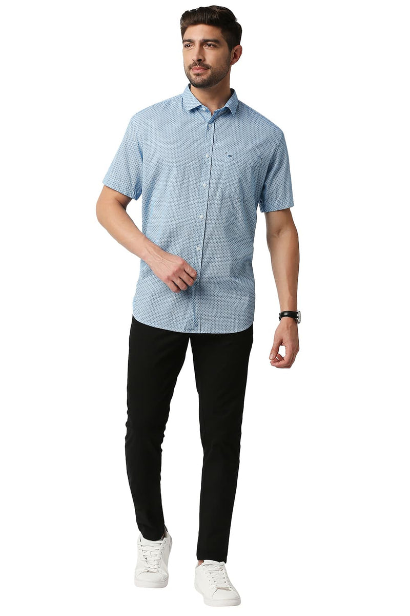 BASICS SLIM FIT POPLIN PRINTED HALFSLEEVES SHIRT