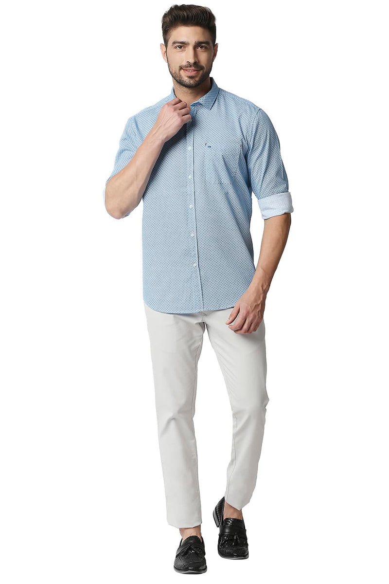 BASICS SLIM FIT POPLIN PRINTED SHIRT