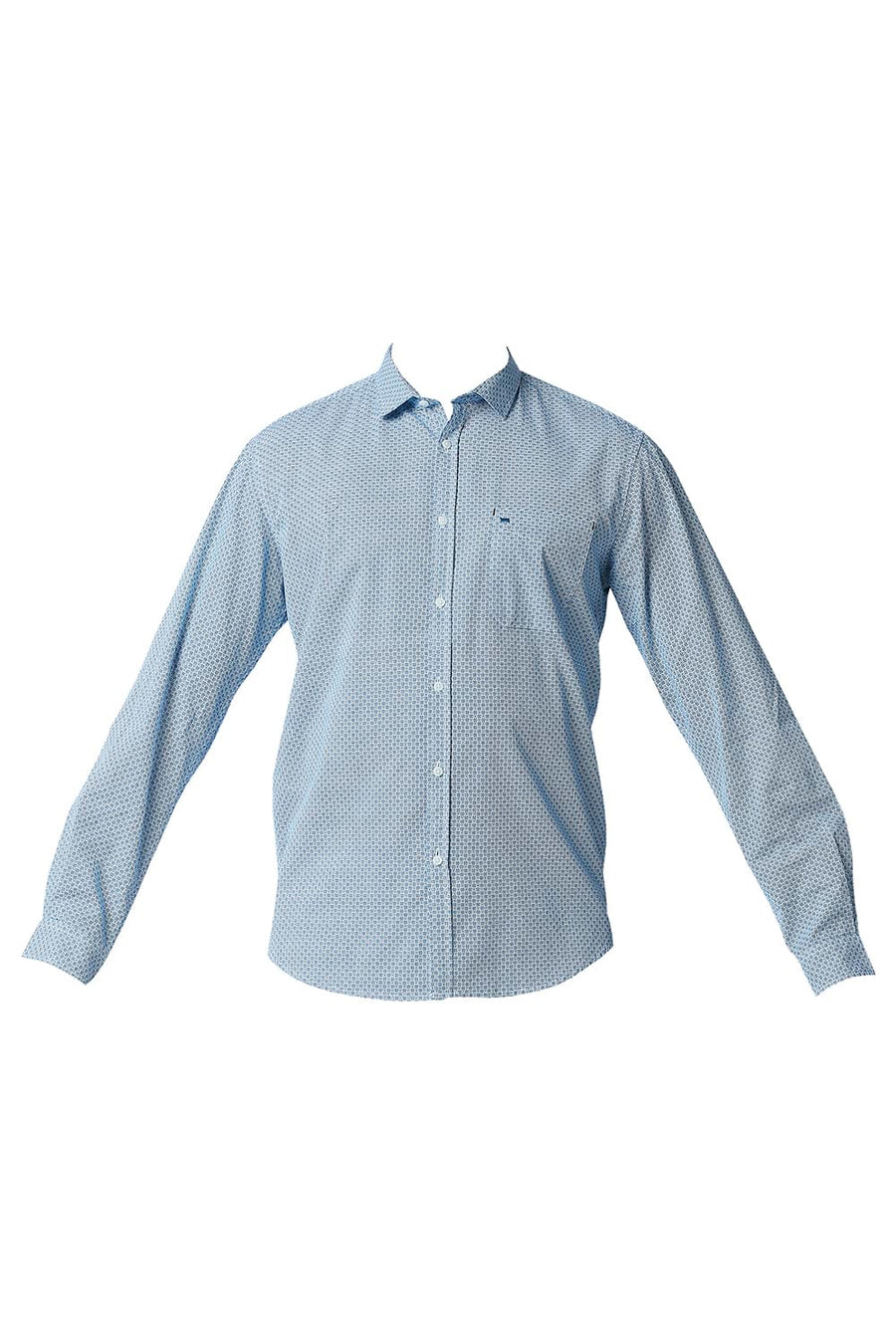 BASICS SLIM FIT SWEDISH BLUE POPLIN PRINTED SHIRT