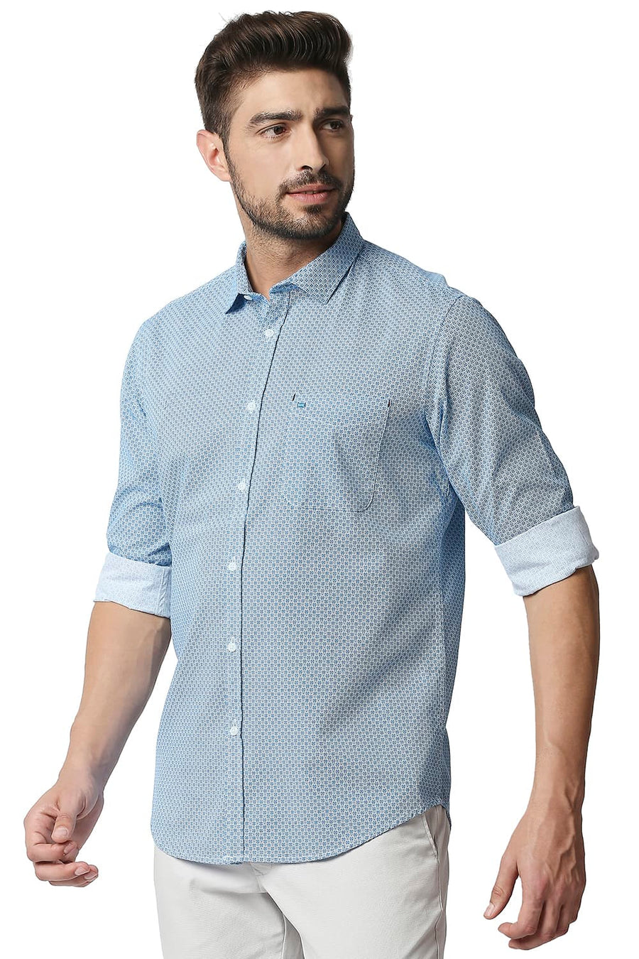 BASICS SLIM FIT SWEDISH BLUE POPLIN PRINTED SHIRT