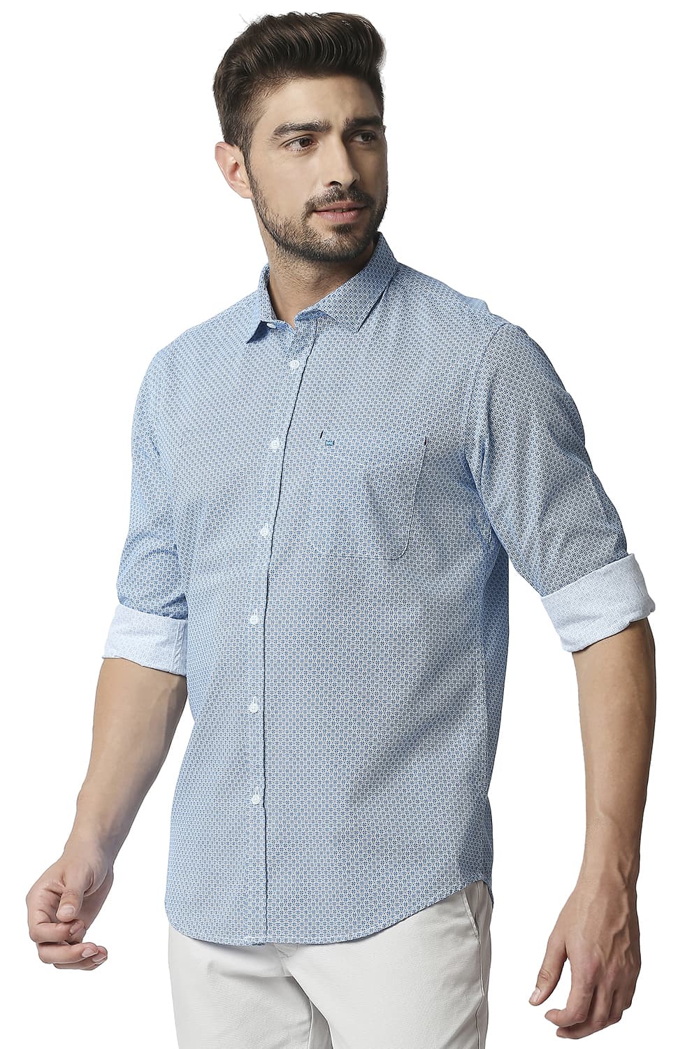 BASICS SLIM FIT POPLIN PRINTED SHIRT