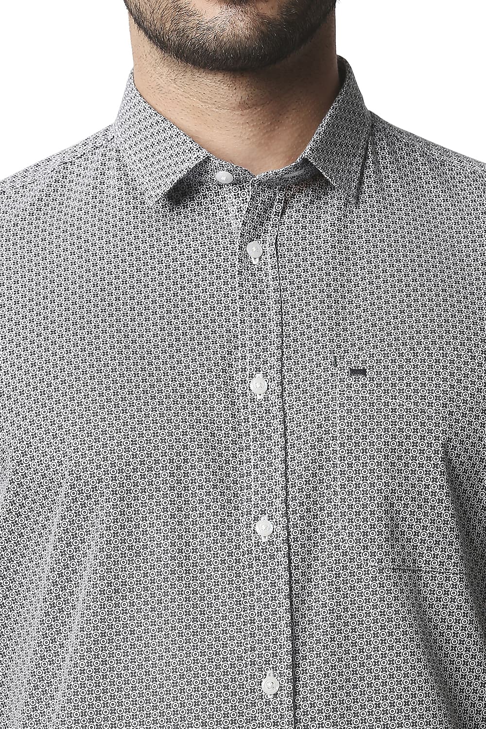 BASICS SLIM FIT POPLIN PRINTED HALFSLEEVES SHIRT