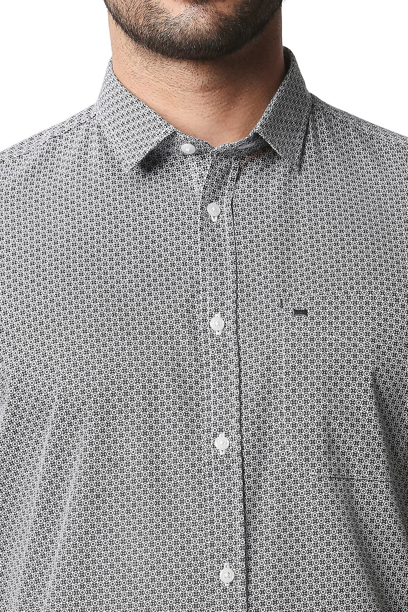 BASICS SLIM FIT POPLIN PRINTED HALFSLEEVES SHIRT