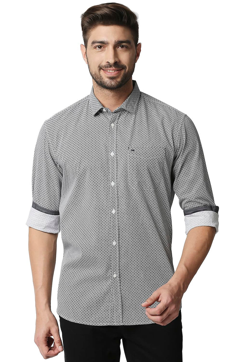 BASICS SLIM FIT POPLIN PRINTED SHIRT