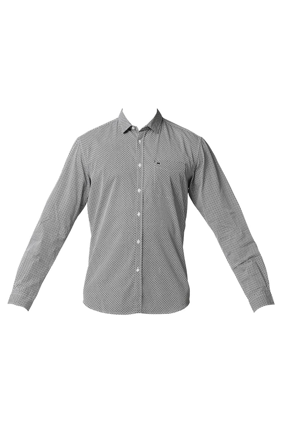 BASICS SLIM FIT GUNMETAL GREY POPLIN PRINTED SHIRT