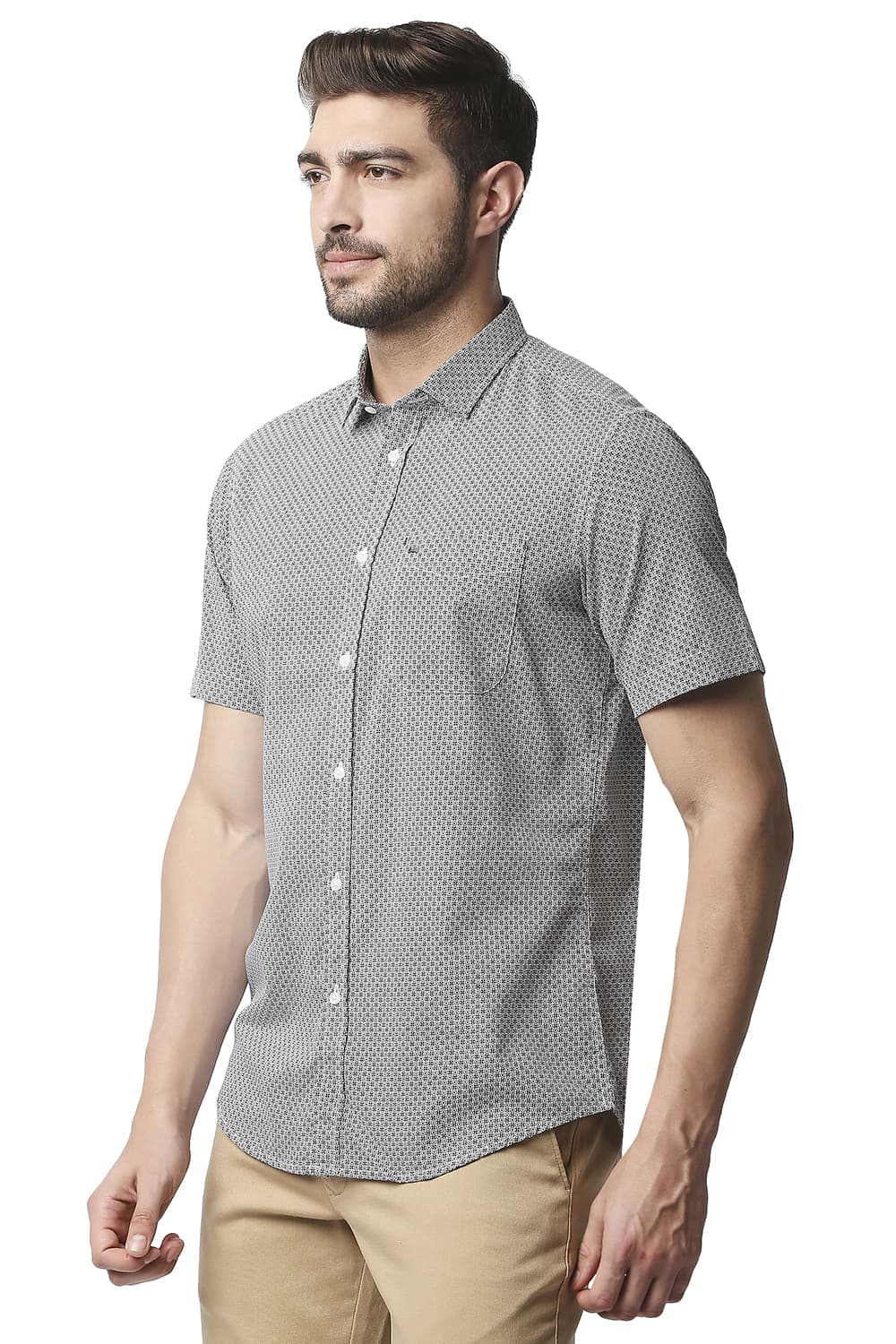 BASICS SLIM FIT POPLIN PRINTED HALFSLEEVES SHIRT