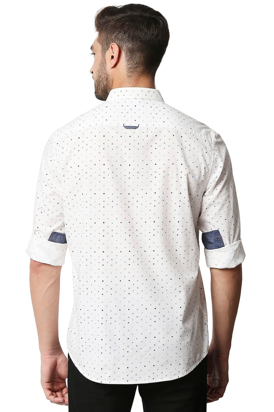 BASICS SLIM FIT CLOUD DANCER WHITE POPLIN PRINTED SHIRT
