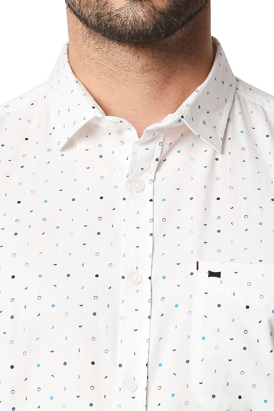 BASICS SLIM FIT CLOUD DANCER WHITE POPLIN PRINTED SHIRT