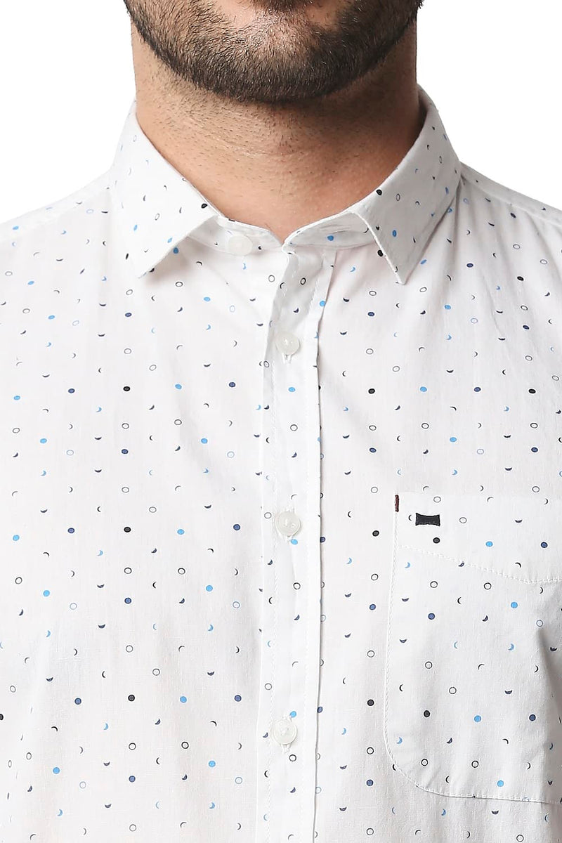 BASICS SLIM FIT POPLIN PRINTED HALFSLEEVES SHIRT