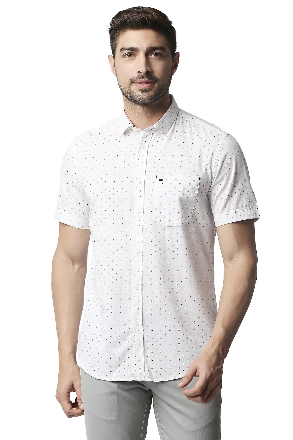 BASICS SLIM FIT POPLIN PRINTED SHIRT