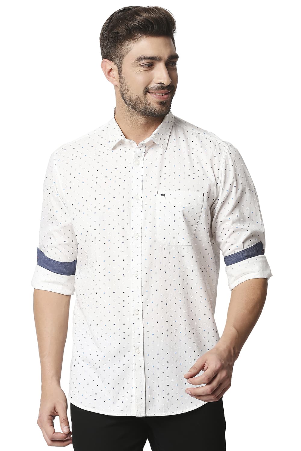 BASICS SLIM FIT POPLIN PRINTED SHIRT