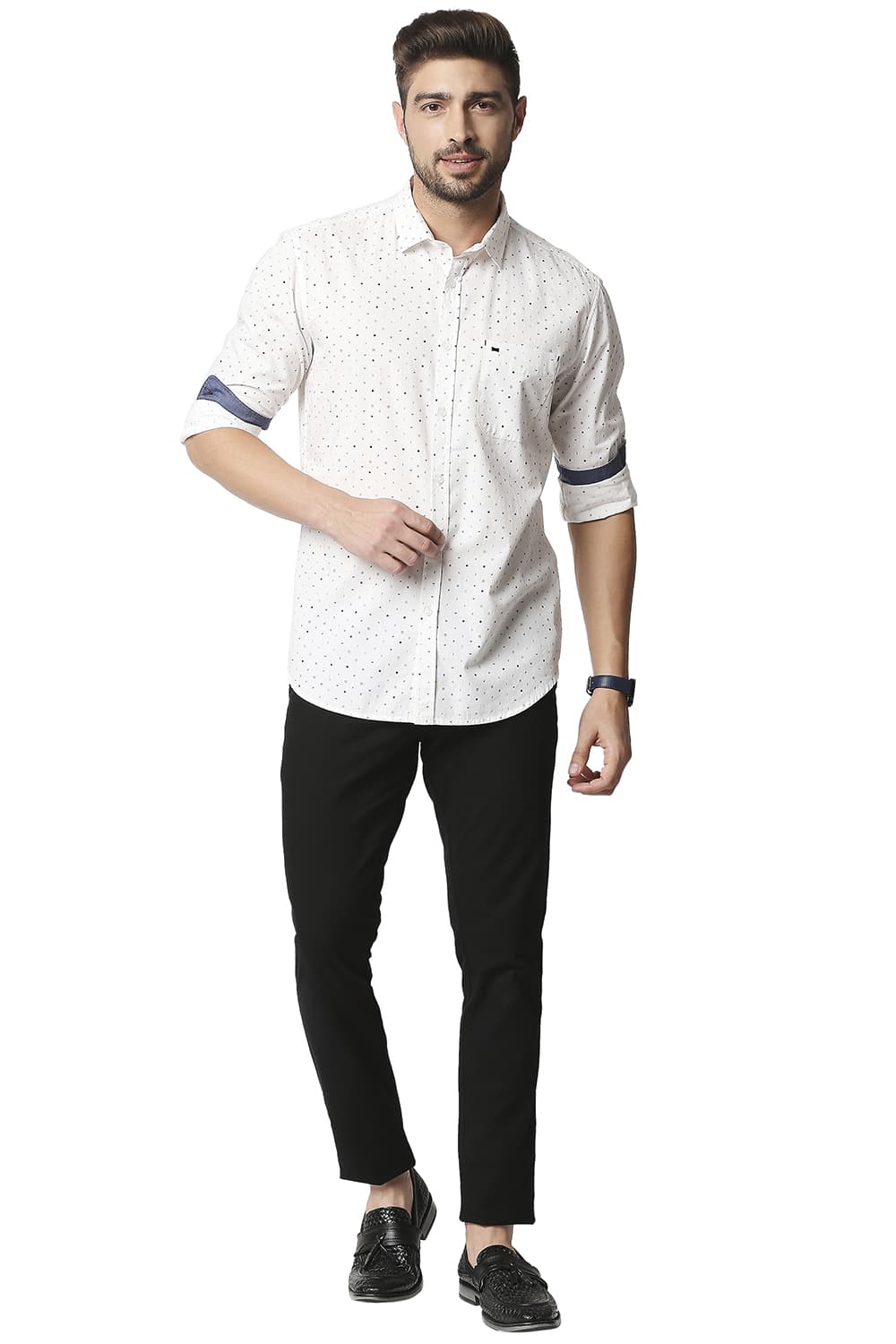 BASICS SLIM FIT POPLIN PRINTED SHIRT