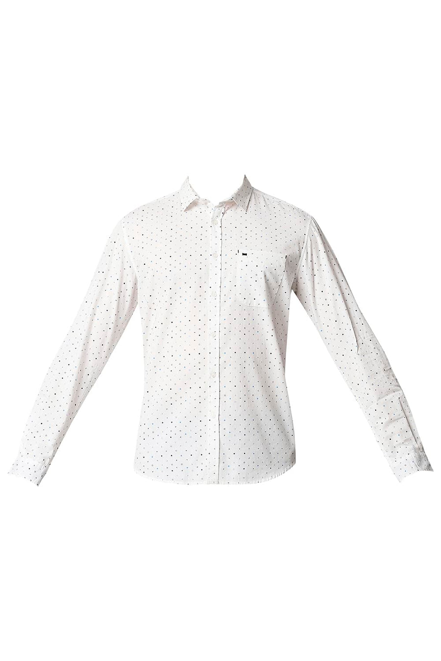BASICS SLIM FIT CLOUD DANCER WHITE POPLIN PRINTED SHIRT